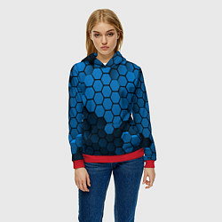 Толстовка-худи женская Голубые соты абстракция, цвет: 3D-красный — фото 2