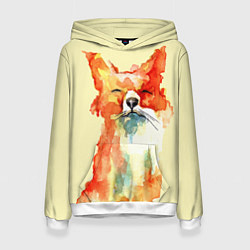 Толстовка-худи женская Живописная лисица, цвет: 3D-белый