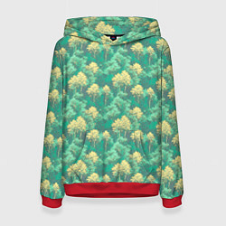 Толстовка-худи женская Камуфляж деревья двуцветный, цвет: 3D-красный