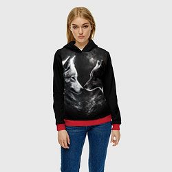 Толстовка-худи женская Пара волков - белый и черный, цвет: 3D-красный — фото 2