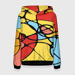 Толстовка-худи женская Яркий абстрактный узор из цветных овалов и плавных, цвет: 3D-черный