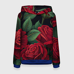 Толстовка-худи женская Много красных роз, цвет: 3D-синий