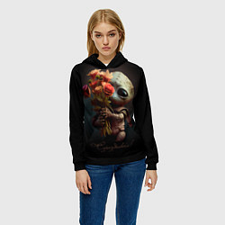 Толстовка-худи женская Инопланетянин с букетом цветов, цвет: 3D-черный — фото 2
