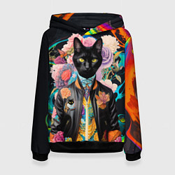 Женская толстовка Модный чёрный кот - нейросеть - мода