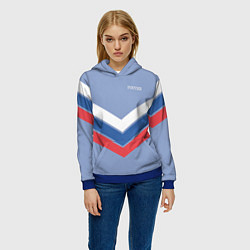 Толстовка-худи женская Триколор - три полоски на голубом, цвет: 3D-синий — фото 2