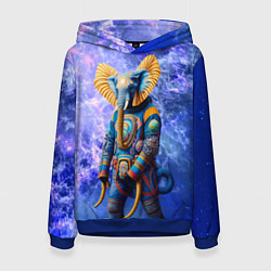 Толстовка-худи женская Слон в космосе - киберпанк, цвет: 3D-синий
