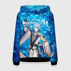 Толстовка-худи женская Аято на фоне воды, цвет: 3D-черный