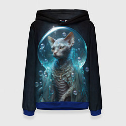 Толстовка-худи женская Кот в пузыре, цвет: 3D-синий