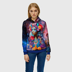 Толстовка-худи женская Космическая девушка-кошка, цвет: 3D-синий — фото 2