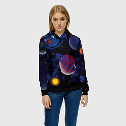 Толстовка-худи женская Планеты, цвет: 3D-черный — фото 2