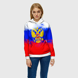 Толстовка-худи женская Russia флаг герб, цвет: 3D-белый — фото 2