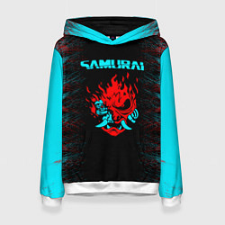 Толстовка-худи женская Сyberpunk 2077 samurai neon, цвет: 3D-белый