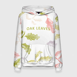 Толстовка-худи женская Oak leaves, цвет: 3D-белый