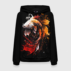 Толстовка-худи женская Золотая рыбка белый дракон, цвет: 3D-черный