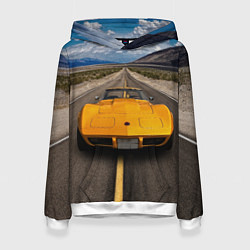 Толстовка-худи женская Ретро маслкар Chevrolet Corvette Stingray, цвет: 3D-белый