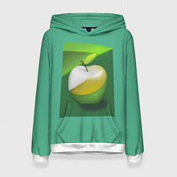 Толстовка-худи женская Зеленое яблоко на мятном фоне, цвет: 3D-белый