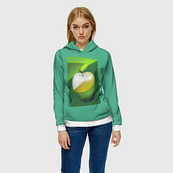 Толстовка-худи женская Зеленое яблоко на мятном фоне, цвет: 3D-белый — фото 2