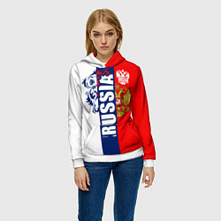 Толстовка-худи женская Russia national team: white blue red, цвет: 3D-белый — фото 2