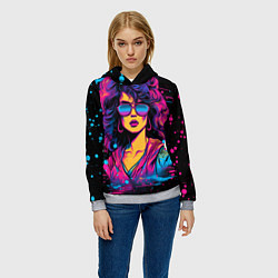 Толстовка-худи женская Lady - retrowave style, цвет: 3D-меланж — фото 2