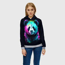 Толстовка-худи женская Панда в неоновых красках, цвет: 3D-меланж — фото 2