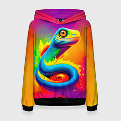 Толстовка-худи женская Змейка в красках, цвет: 3D-черный
