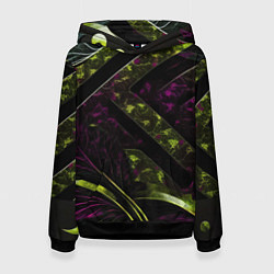 Толстовка-худи женская Темные фиолетовые и зеленые вставки, цвет: 3D-черный