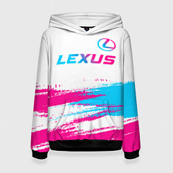 Толстовка-худи женская Lexus neon gradient style: символ сверху, цвет: 3D-черный