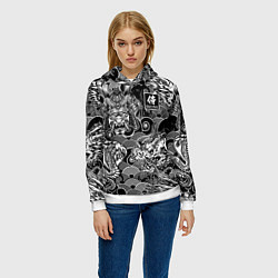 Толстовка-худи женская Татуировки самурая, цвет: 3D-белый — фото 2