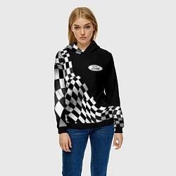 Толстовка-худи женская Ford racing flag, цвет: 3D-черный — фото 2