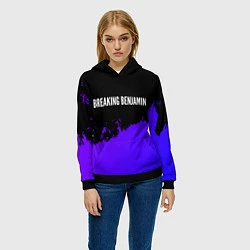 Толстовка-худи женская Breaking Benjamin purple grunge, цвет: 3D-черный — фото 2