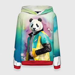 Толстовка-худи женская Прикольный панда в модной куртке, цвет: 3D-красный