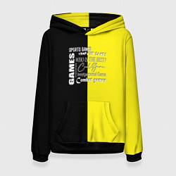 Толстовка-худи женская Лимонно-черный фон, цвет: 3D-черный