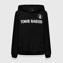 Толстовка-худи женская Tomb Raider glitch на темном фоне: символ сверху, цвет: 3D-черный