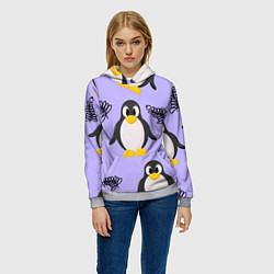 Толстовка-худи женская Пингвин и веточка, цвет: 3D-меланж — фото 2