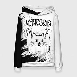 Толстовка-худи женская Maneskin рок кот на светлом фоне, цвет: 3D-белый