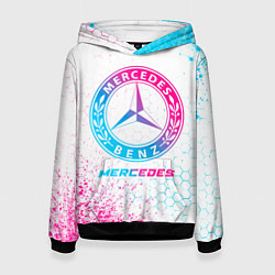 Толстовка-худи женская Mercedes neon gradient style, цвет: 3D-черный