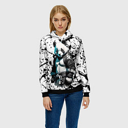 Толстовка-худи женская Panda samurai on the background of blots, цвет: 3D-черный — фото 2