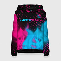 Толстовка-худи женская Cyberpunk 2077 - neon gradient: символ сверху, цвет: 3D-черный
