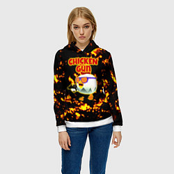 Толстовка-худи женская Chicken Gun на фоне огня, цвет: 3D-белый — фото 2