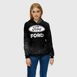 Толстовка-худи женская Ford с потертостями на темном фоне, цвет: 3D-черный — фото 2