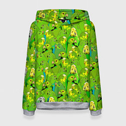 Толстовка-худи женская Зеленые волнистые попугайчики, цвет: 3D-меланж