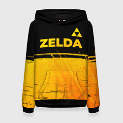 Толстовка-худи женская Zelda - gold gradient: символ сверху, цвет: 3D-черный