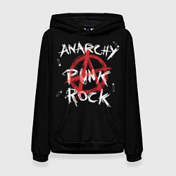 Толстовка-худи женская Анархия - панк рок, цвет: 3D-черный