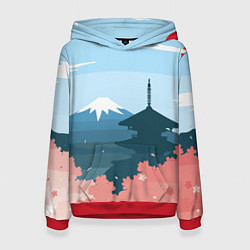 Толстовка-худи женская Вид на Фудзияму - Япония, цвет: 3D-красный