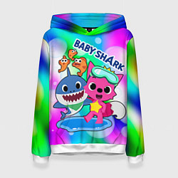Толстовка-худи женская Baby Shark in bubbles, цвет: 3D-белый