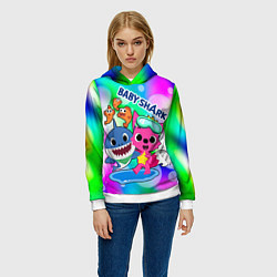 Толстовка-худи женская Baby Shark in bubbles, цвет: 3D-белый — фото 2