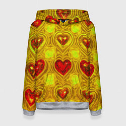 Толстовка-худи женская Узор рубиновые сердца, цвет: 3D-меланж
