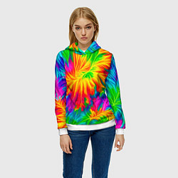 Толстовка-худи женская Тай-дай кислотные краски, цвет: 3D-белый — фото 2