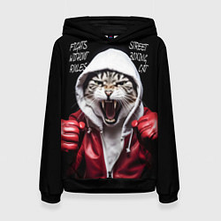 Толстовка-худи женская Street boxing cat, цвет: 3D-черный