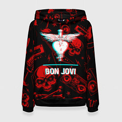 Толстовка-худи женская Bon Jovi rock glitch, цвет: 3D-черный